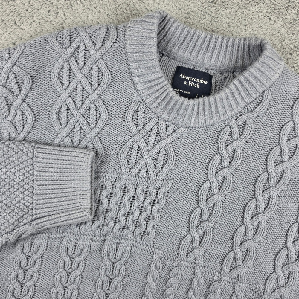Abercrombie & Fitch Cable Knit Sweater Mens Small Grey Fisherman Crewneck Knit